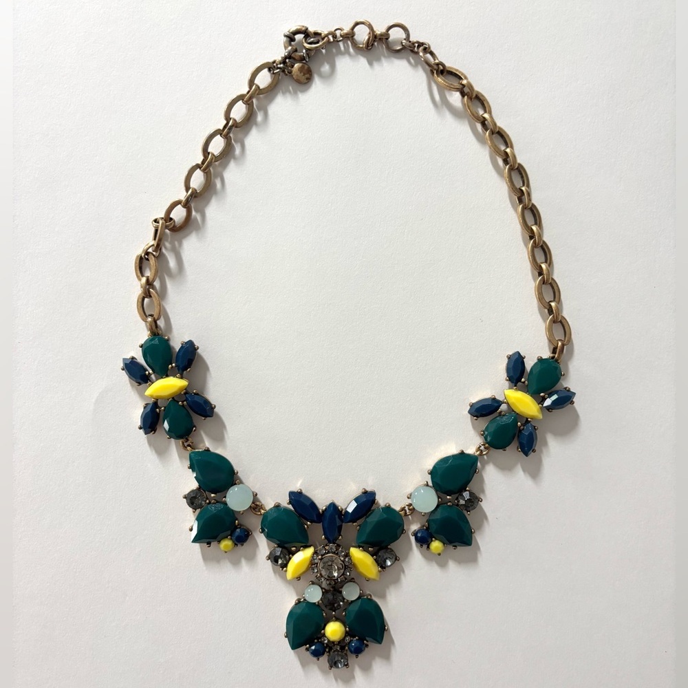 J. Crew Blue Teal and Yellow Statement Necklace